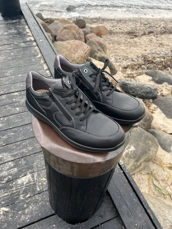 Jomos - Sort læder snekaers (EKSTRA BRED)