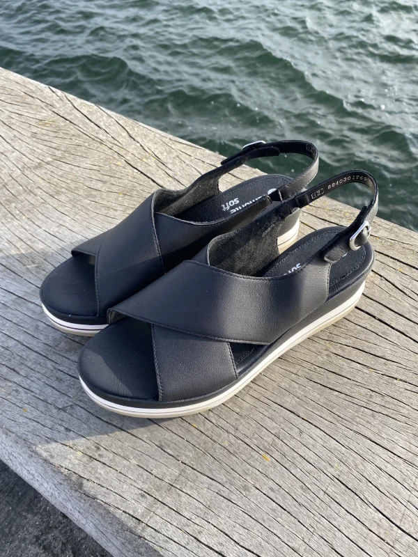 Remonte - Sort sandal med kilehæl